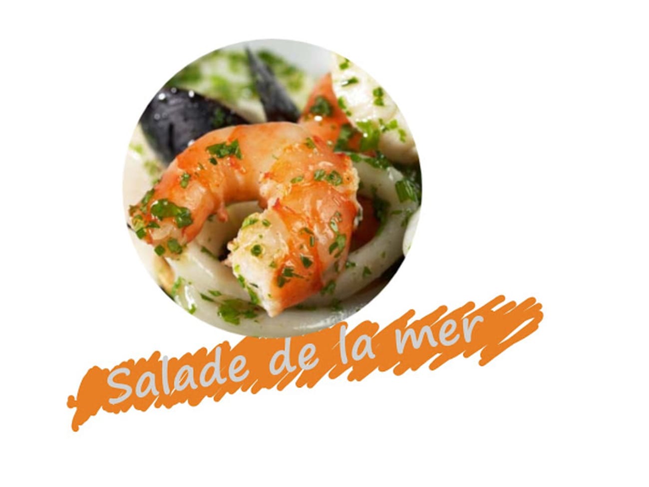 Salade aux fruits de mer moules, calmars, crevettes, pétoncles