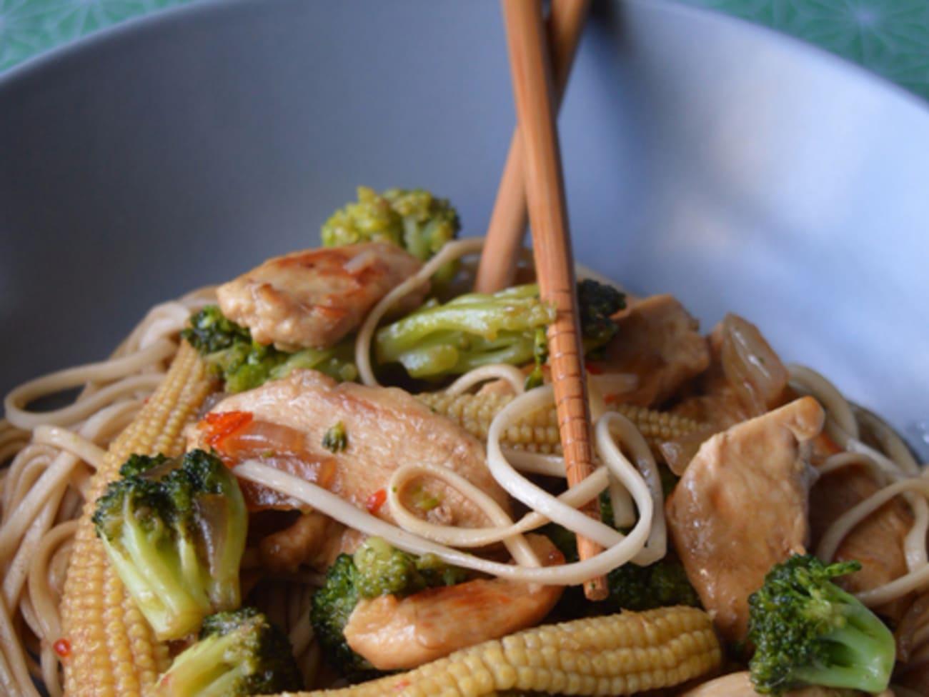 Poulet caramélisé aux légumes et aux nouilles chinoises : recette