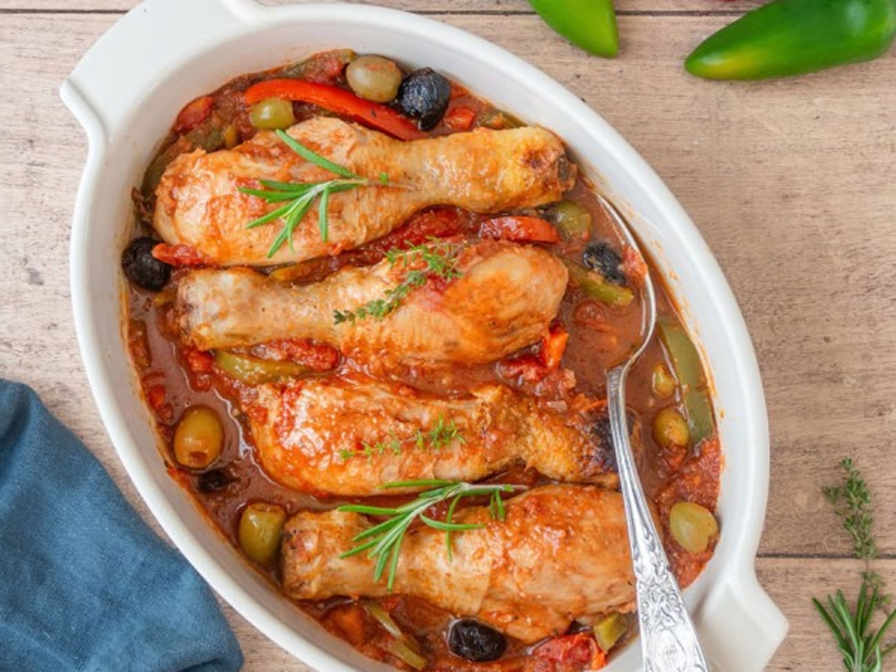 Poulet à la provençale (tomate, olive, poivron) 