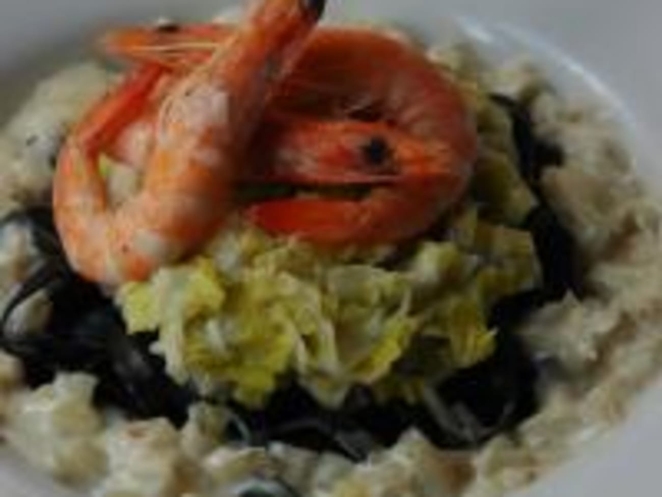 Tagliatelles à la Fondue de Poireaux et Crevettes, Sauce Champagne