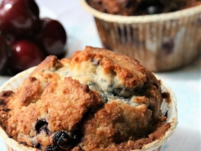 Muffins myrtilles et noix de coco pour la pause goûter bio sans gluten et sans oeuf.