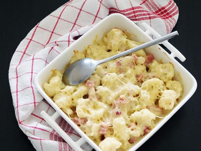 Recette Gratin de chou-fleur et jambon à la béchamel