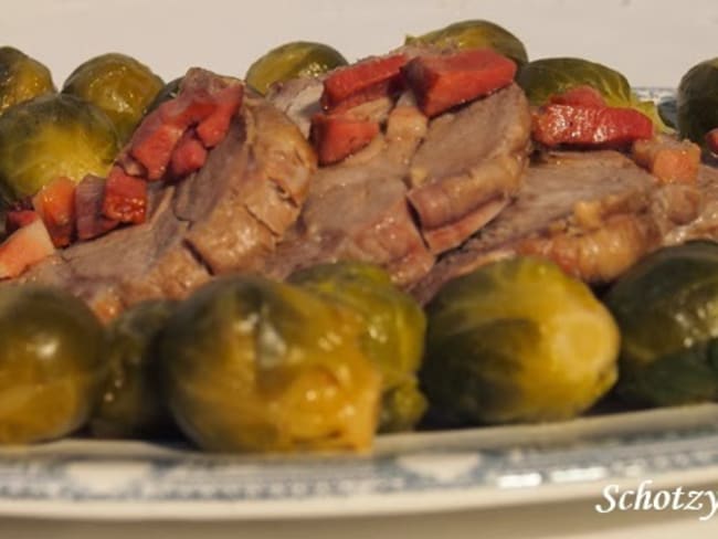 Recette Rôti de porc aux choux de bruxelles