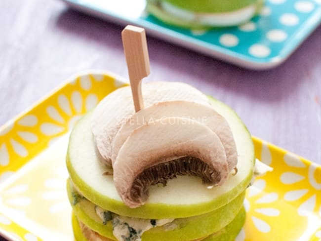 Mille feuille de pomme, fourme d'Ambert et champignon