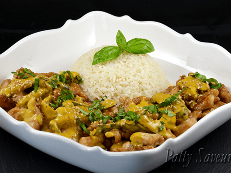 Poulet chinois, curry-coco, légumes et riz - Recette