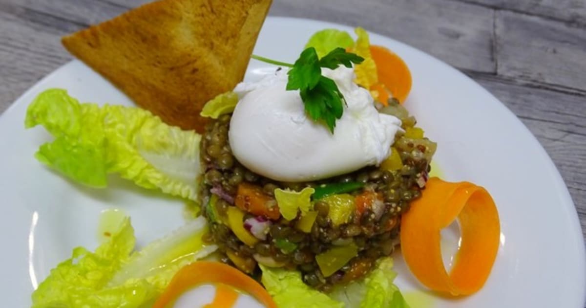 Lentilles en salade, oeuf poché, vinaigrette au Xérès Recette par cuisine en folie
