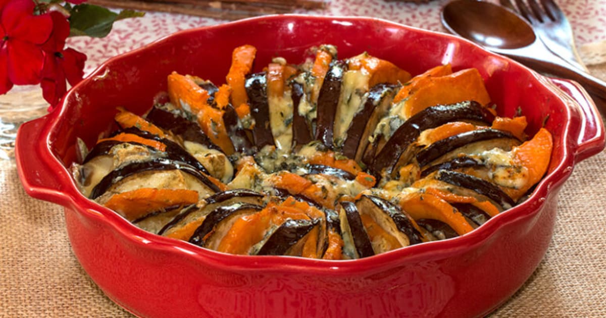 Tian d'aubergine et patate douce à la fourme d'Ambert Recette par Jackie