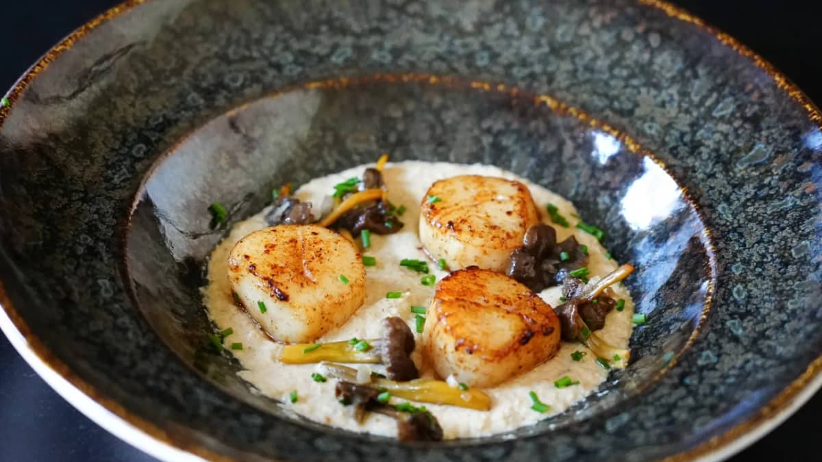 Assiette de noix de saint-jacques sautées aux champignons sauvages