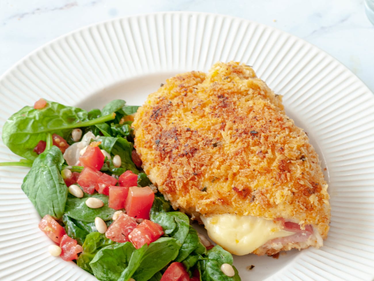 Recette pour Cordon-bleu, pâtes et petits légumes