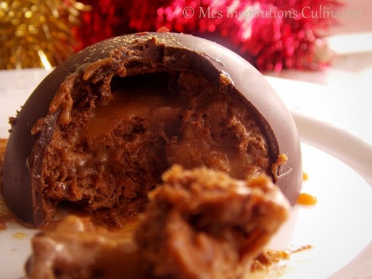 Mousse au chocolat, coulis de caramel au beurre salé