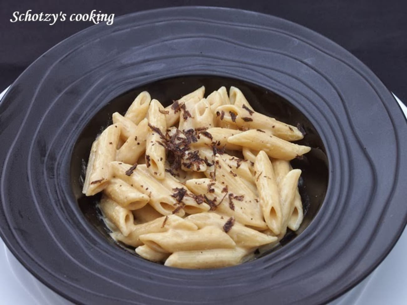 Pâtes pennes rigate sauce au foie gras Recette par Schotzy