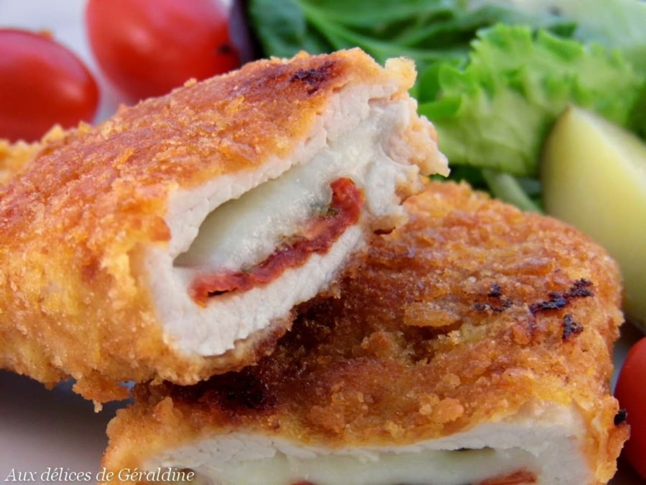 Escalope cordon bleu à l'Italienne, mozzarella, tomates séchées et basilic  - Recette par Aux Délices de Géraldine