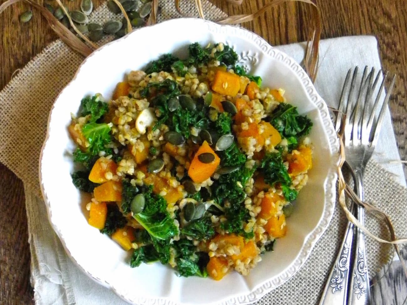 Poêlée de butternut, champignons, épinards et semoule - Yuka