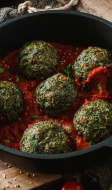 Boulettes d'épinards et pois chiches sauce tomate