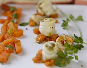 Roulés de sole au pesto de coriandre et carottes au vinaigre