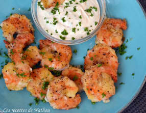 Gambas croustillants, sauce curry et piment d'Espelette