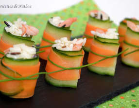 Roulades concombre - carotte au riz et crevettes