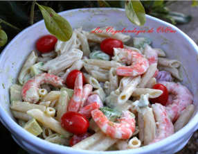 Salade pâtes, avocat, crevettes