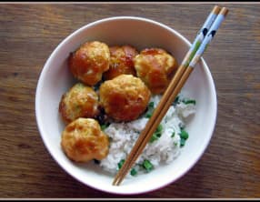 tsukune glacés à la sauce terriyaki et riz vinaigré