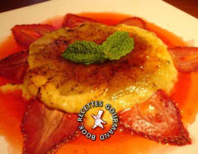 Crème brûlée rhubarbe au jus de fraises