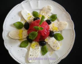 Tomate cœur de bœuf confite pour une salade caprese revisitée