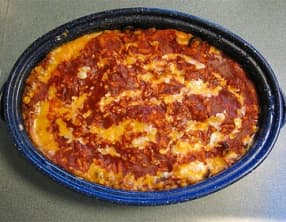 Gratin de poulet parmigiana, sauce tomate, mozzarella et parmesan