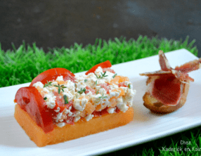 Melon à la feta, tomates et crostini de jambon cru revisité