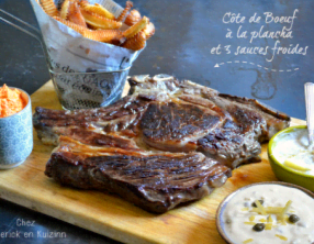 Cote de boeuf pimentée et grillée à la plancha et ses 3 sauces froides