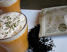 Panacotta de carottes au thé fumé, mousse de chèvre