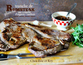 Rumsteak boeuf cuisson à la plancha et confit d'oignon au anchois