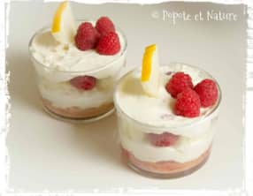 Verrine fraîche façon tiramisu au melon jaune et aux framboises