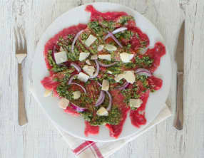 Carpaccio de bœuf au basilic et parmesan