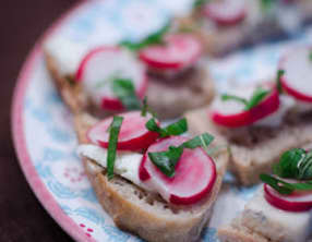 Tapas de radis roses et de Roquefort