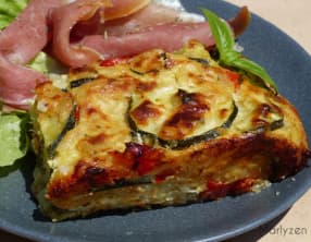Gratin de courgettes et poivron au riz et basilic