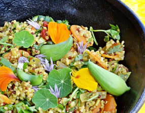 Salade quinoa, boulgour, carottes, concombres des Andes