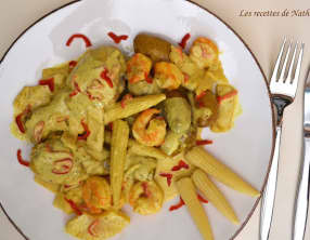 Poulet et crevettes au lait de coco et épices colombo
