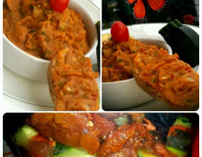 Caviar de courgette et tomates confites