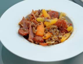 Lentilles au chorizo, carottes,champignons et tomates