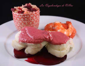 Cabillaud et riz aux betteraves, sauce betterave-framboises