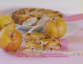 Gâteau au yaourt aux prunes et brisures de framboises