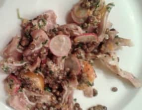 Oreille de cochon en salade de lentilles