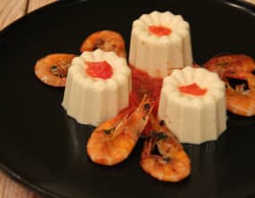 Crevettes flambées et panna cotta au Baileys