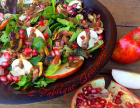 Salade d'automne pomme champignons bacon grenade