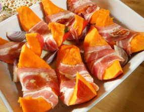 Potimarron rôti au lard, sauce à la bière