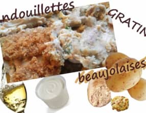 Gratin d'andouillette beaujolaise à la crème et à la moutarde