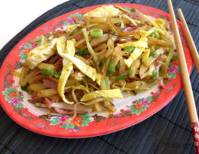 Wok de poireau et pommes de terre au bacon