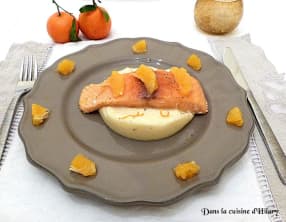 Saumon confit à l'huile d'olive et mandarine et sa mousseline de panais