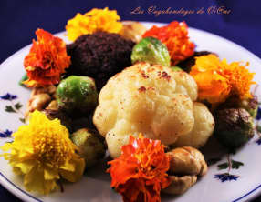 Choux tricolores et châtaignes rôtis