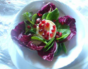 Salade douce-amère au chèvre mi-frais, sauce miel passion