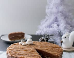 Cheesecake au chocolat, fève tonka, crème de marrons et meringue